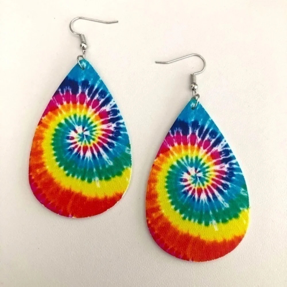 3 for $25/ Tie Dye Swirl 1 Teardrop Faux Leather Die-Cut Drop Earrings NWT